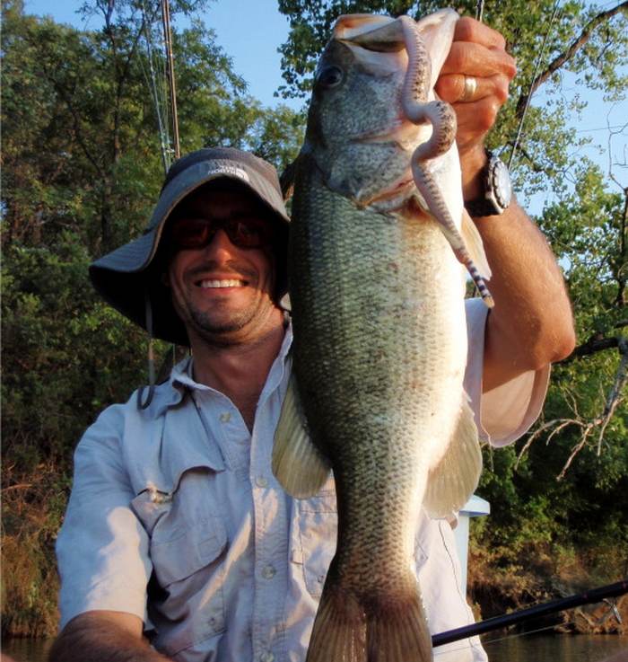 Bass fishing using a rattlesnake for bait